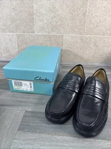 Clarks Mens Black Leather Hub Work Shoes Leather Casual Size 10 Wedding Work New - Picture 1 of 18