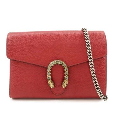 GUCCI Dionysus Leather Chain Shoulder Bag Crossbody Bag Red 401231 Auth Used F/S - Image 1 of 4