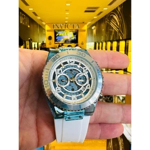 Invicta Mens SPEEDWAY 48mm Chronograph TRI TIME Light Blue Dial White SS Watch - Picture 1 of 3