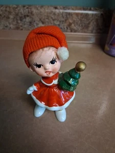 Little Girl Holding Christmas Tree Napco Japan With Hair 4 In Tall Number 7979 - Picture 1 of 5