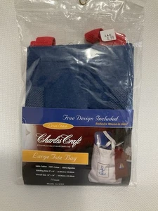 Counted Cross Stitch 14”x14” Tote Bag Charles Craft Blue Red 14 Count USA DIY - Picture 1 of 8