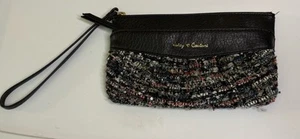 Juicy Couture schwarz Tweed Handgelenktasche Clutch Leder Hot Pink Futter Medium Size - Bild 1 von 6