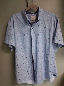 Con.Struct Shirt Mens XL Button Down 4 Way Stretch Slim Fit Short Sleeve SHARKS! - Picture 1 of 10