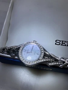 Seiko Solar White Mother of Pearl Women's Watch - V115-0AP0 (52 crystals) - Picture 1 of 6