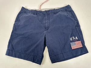Polo Ralph Lauren Cargo Shorts Blue Size 42 American Flag Patch - Picture 1 of 4