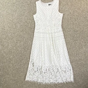 Veisar Kleid klein weiß Spitze Cocktail Midi Kleid ärmellos Futter hinten Reißverschluss - Bild 1 von 17