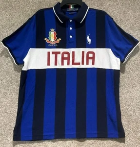 Polo Ralph Lauren Uomo Italia Football Club Maglia Manica Corta a Righe Taglia XL - Foto 1 di 12