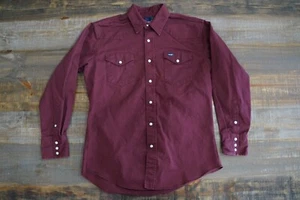 Camisa Western Vintage Wrangler Brushpopper Perla Snap Granate Para Hombres L Algodón Grueso - Imagen 1 de 12