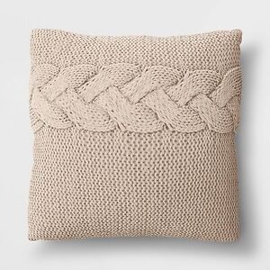 Oversized Cable Knit Square Throw Pillow Beige - Threshold