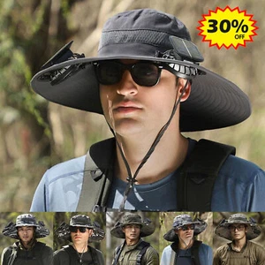 Wide Brim Solar Fan Outdoor Fishing Hat+Solar 2025 NEW- - Picture 1 of 29