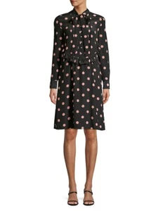 Abito camicia figa seta nuovo con etichette Tory Burch stampato a pois con volant e fiocco taglia 10 - Foto 1 di 9