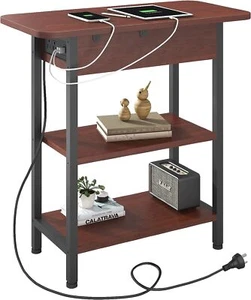 End Table Charge Station Flip Top Side USB Port Outlet Nightstand Storage Shelf - Picture 1 of 6