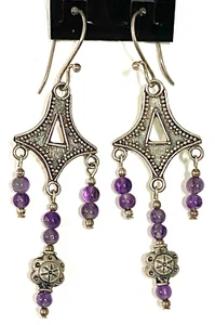 AMETHYST GEMSTONE CHANDELIER EARRINGS 65mm 925 SILVER "NEW" AUZ MADE SE29 - Picture 1 of 3