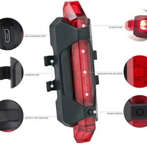 2  LEDs Rojos Parte Trasera de Bicicleta - Batería Recargable USB Impermeable - Imagen 1 de 5
