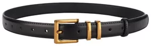Women's Leather Belt Fashion Thin Belt with Gold Buckle Dress Jeans Waist - Picture 1 of 7