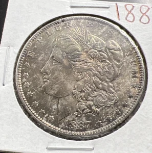 1887 P $1 Morgan Silver Dollar Coin Choice AU About UNC Neat Toning Obverse - Picture 1 of 9