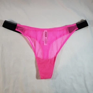 Tanga Victoria's Secret ROSA Logo Malla Pierna Alta XL Rosa Radiante Transparente - Imagen 1 de 4