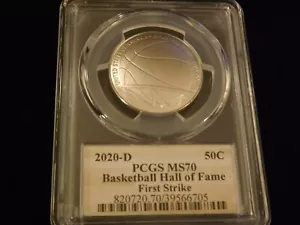 2020-D 50C Basket Ball Hall Of Fame First Strike PCGS MS 70 - Picture 1 of 2