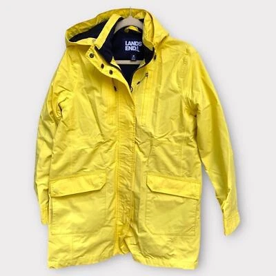 Land’s End Atlas Amarillo Lluvia Squall Chaqueta Abrigo Forrado Con Capucha Cremallera a Presión Talla M Foto 1 de 4