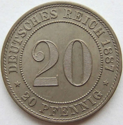 Coin German Empire Empire 20 Pfennig 1887 G in Uncirculated - Image 1 of 2