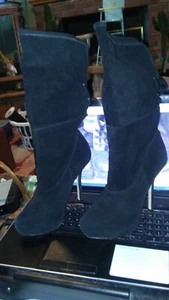 Sexxy Bakers sz8 Black Suede Leather Tie Back Open Adjustable Calf to Knee Boots - Picture 1 of 7