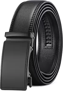 Men'S Leather Belt Automatic Ratchet Buckle Slide Belt for Dress Casual Trim to - Picture 1 of 12