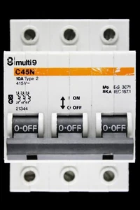 MERLIN GERIN 10 AMP TYPE 2 M6 TRIPLE POLE MCB CIRCUIT BREAKER C45N 21344 - Picture 1 of 6