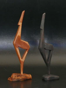 "Gacela/Antílope x 2 estatuillas hechas a mano de madera tallada forma abstracta 20 cm/8""" - Imagen 1 de 5