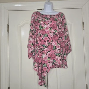 Blusa Laurie Fieltro Asimétrica Plisada Top Floral Grande Manga 3/4 Nueva Sin Etiquetas - Imagen 1 de 11