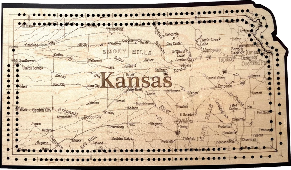 Kansas State Shape Road Map Cribbage Board - Image 1 of 1