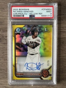 2022 Bowman Chrome Ricardo Genoves Auto Yellow Refractor #22/75 PSA 9 Mint - Picture 1 of 1