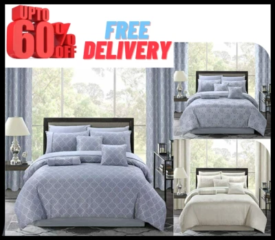 DIVINE TEXTILES Luxurious Jacquard Duvet Quilt Cover Set Fancy Bedding Single Double King Sizes