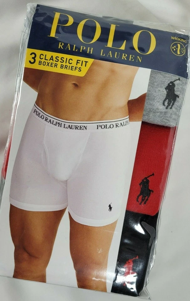 Polo Ralph Lauren 3pcs Mens Classic Fit Rignspun Combed Cotton Boxer Briefs L