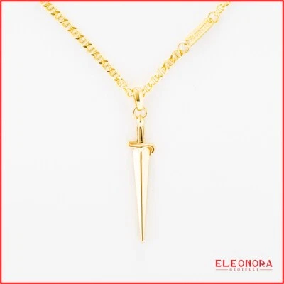 Collana da Uomo Cesare Paciotti in Argento 925 placcato Oro Spada Maglia Marina - Immagine 1 di 4