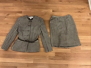 Vintage Jones New York USA Kammgarn Wolle Größe 6 Jacke 8 Rock Hahnentritt Gürtel - Bild 1 von 13