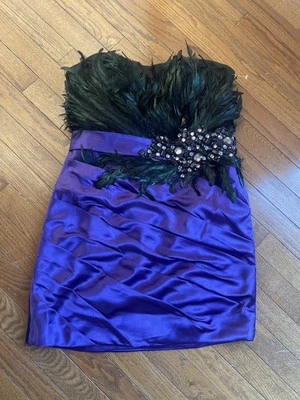 Flirt Maggie Sottero Feathered & Jeweled Satin Cocktail Party Dress ~ - Image 1 of 4