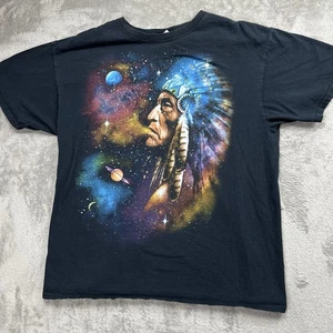 Indianer Weltraum Shirt Herren L schwarz Galaxie Kopfschmuck Planeten Grafik T-Shirt - Bild 1 von 8