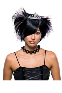 Women's Short Spiky Black Emo Princess Gothic Wig with Tiara - Picture 1 of 4