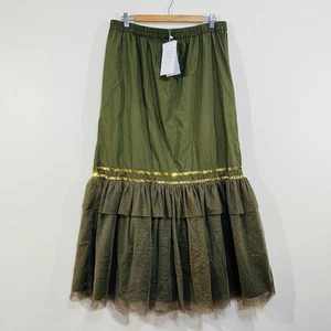 Bonita Collective Skirt Green Gold Sequin Ruffle Tulle Hem Maxi Party L - Bild 1 von 22