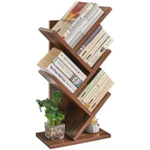 Estantería de árbol organizadora de almacenamiento de libros de 4 niveles marrón rústico HBC014H - Imagen 1 de 9