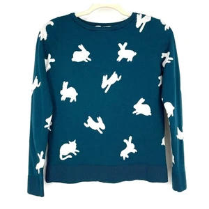 Ann Taylor LOFT Wool Blend Blue Bunny Rabbit Print Sweater Size XS - Picture 1 of 7