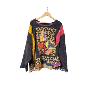 Upcycled Sweater 2X Mushroom Oversized Boho Hippie Art To Wear Boxy Oversize USA - Picture 1 of 16
