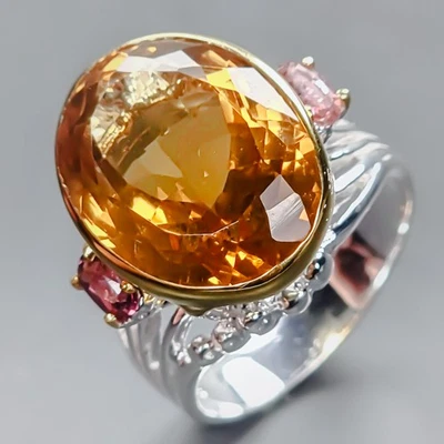 Joyería 14ct+ Anillo Cuarzo Citrino Natural Plata de Ley 925 Talla 9/R434207 Foto 1 de 4