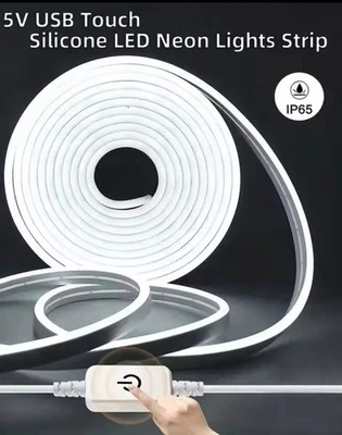 Cool White 5M Led Neon Strip Light USB Touch Sensor Dimmable Waterproof Decor - Image 1 of 4
