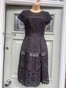 Ted Baker Jamison Black Lace Full Skirted Mini Dress Size 1 UK 8 B72/0303 - Picture 1 of 12