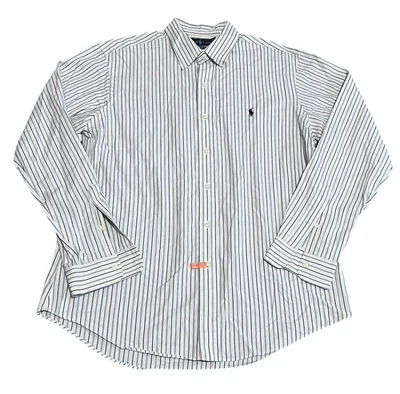 Ralph Lauren Mens L White Blue Stripe Button Down Casual Dress Custom Fit Shirt - Image 1 of 4