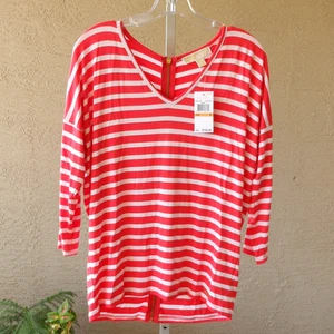MICHAEL KORS Striped Tunic Size S/6 Relaxed Fit Gold Detail Gift - Picture 1 of 7