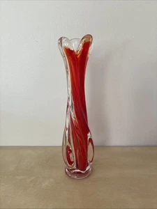 "Florero de vidrio artístico soplado elástico transparente remolino rojo MCM vintage de 9""" - Imagen 1 de 10