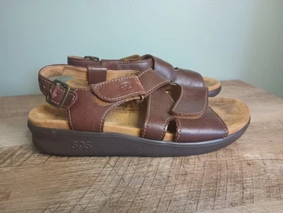 Sas Huggy Sandals Womens 6.5 Caramel Brown Leather Cross Straps Comfort - Image 1 of 4