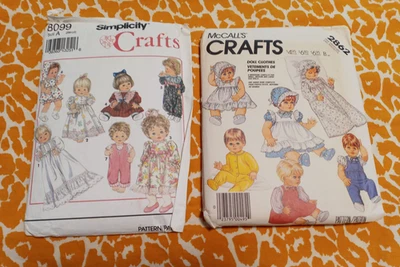 Lot of 2 80s 90s sewing patterns for doll clothes Simplicity McCalls AS IS - Image 1 of 4